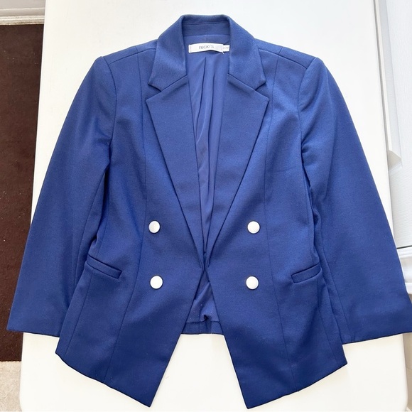 Ricki’s Blazer Slim Fit Cropped Ponte Knit Open Front 3/4 Sleeves Blue Size XS - Picture 14 of 16